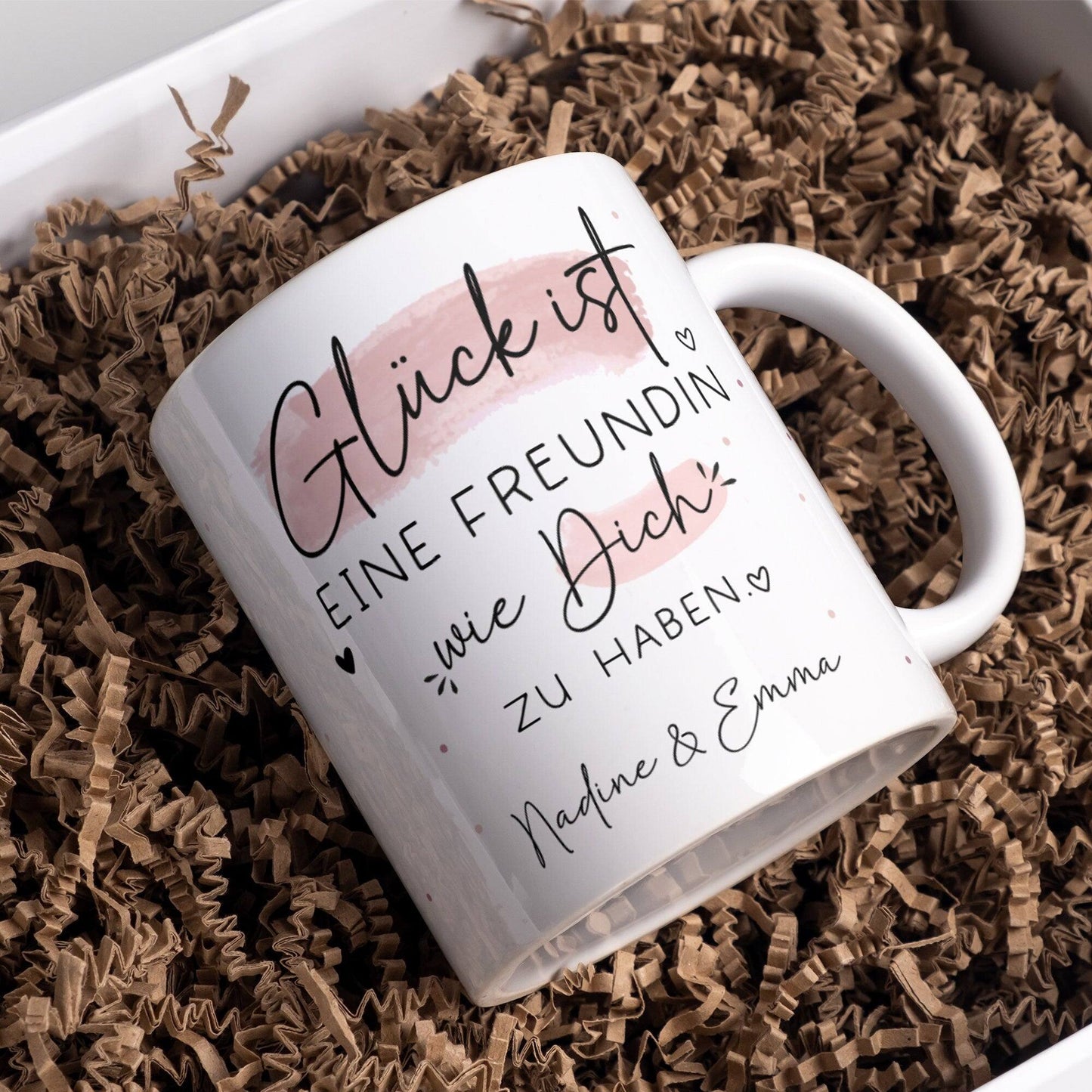 Personalisierte Tasse – Glück ist eine FREUNDIN wie dich zu haben - Geschenk zum Geburtstag, Ostern, Weihnachten -Wunschnamen kleinebuchstaben