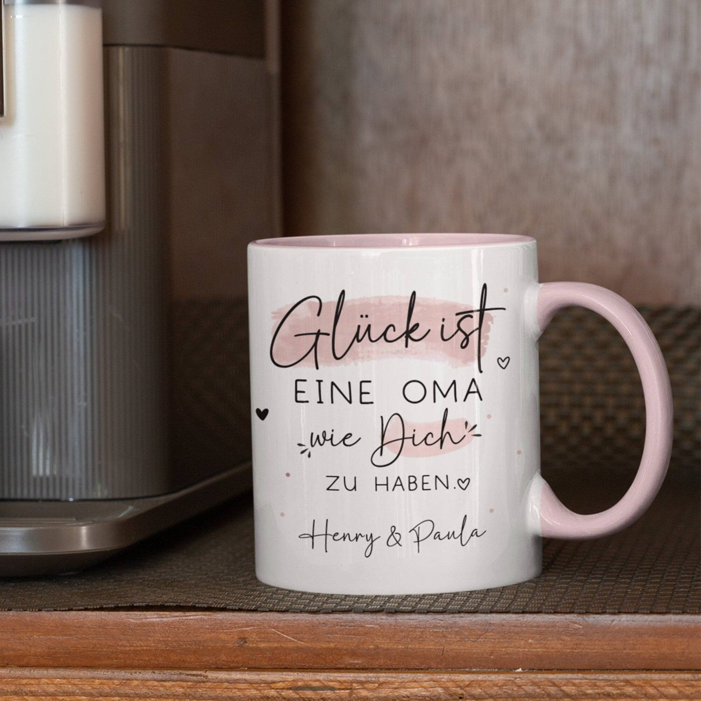 Personalisierte Tasse – Glück ist eine OMA wie dich zu haben - Geschenk zum Muttertag Geburtstag, Ostern, Weihnachten - Name kleinebuchstaben