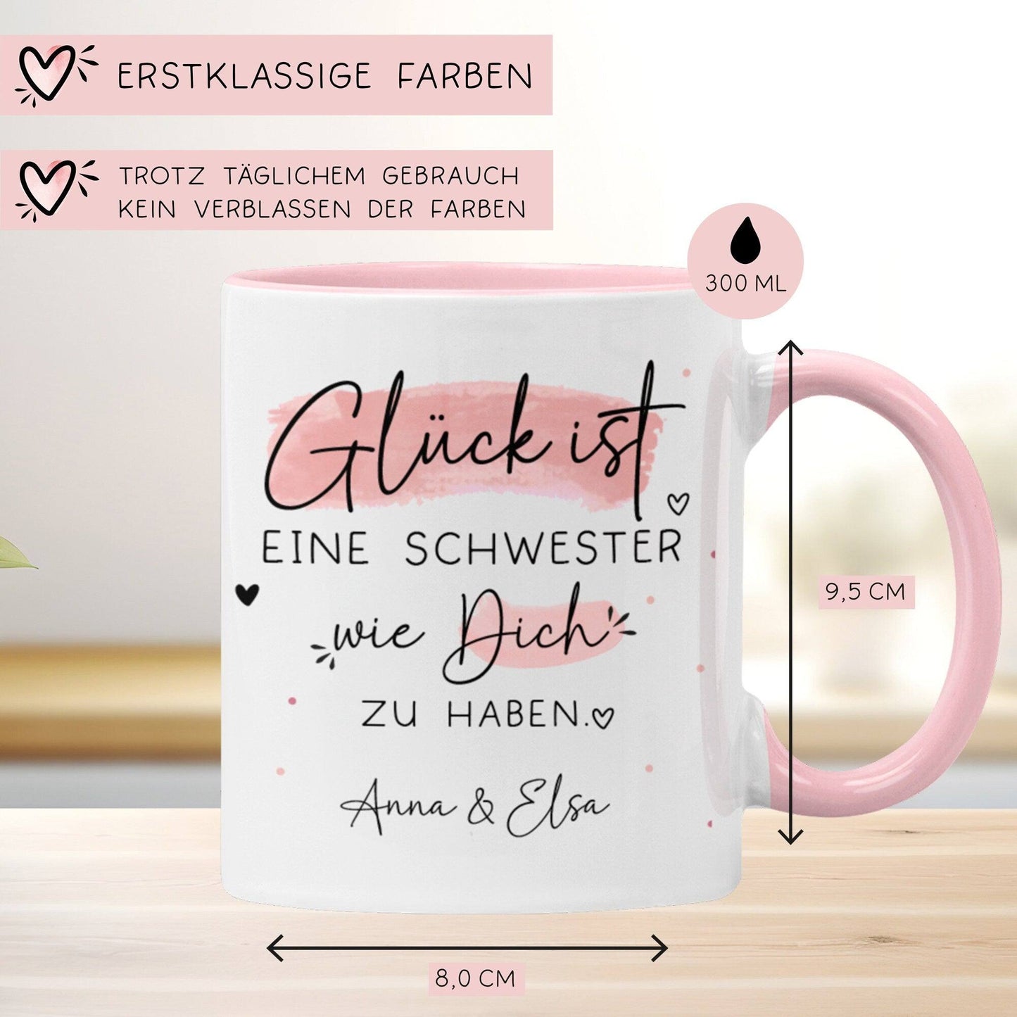 Tasse Personalisiert Schwester Name "Glück ist eine SCHWESTER wie dich zu haben" - Geschenk zum Geburtstag, Ostern, Weihnachten, BFF kleinebuchstaben