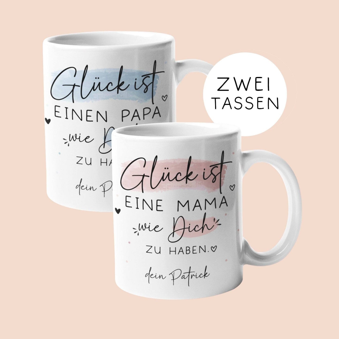 Personalisierte Tasse Mama Muttertag – Geschenk zum Muttertag, Geburtstag, Ostern, oder Weihnachten - mit Wunschnamen, Tasse mit Namen, Name kleinebuchstaben Mama + Papa