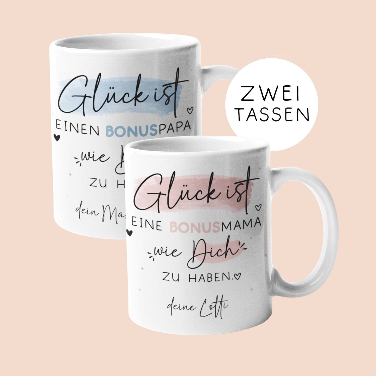 Personalisierte Tasse Bonuspapa zum Vatertag - Geburtstag - Kaffeetasse mit Wunschnamen. Geschenk, Vatertags Geschenk, Weihnachtsgeschenk kleinebuchstaben Bonusmama+Bonuspapa