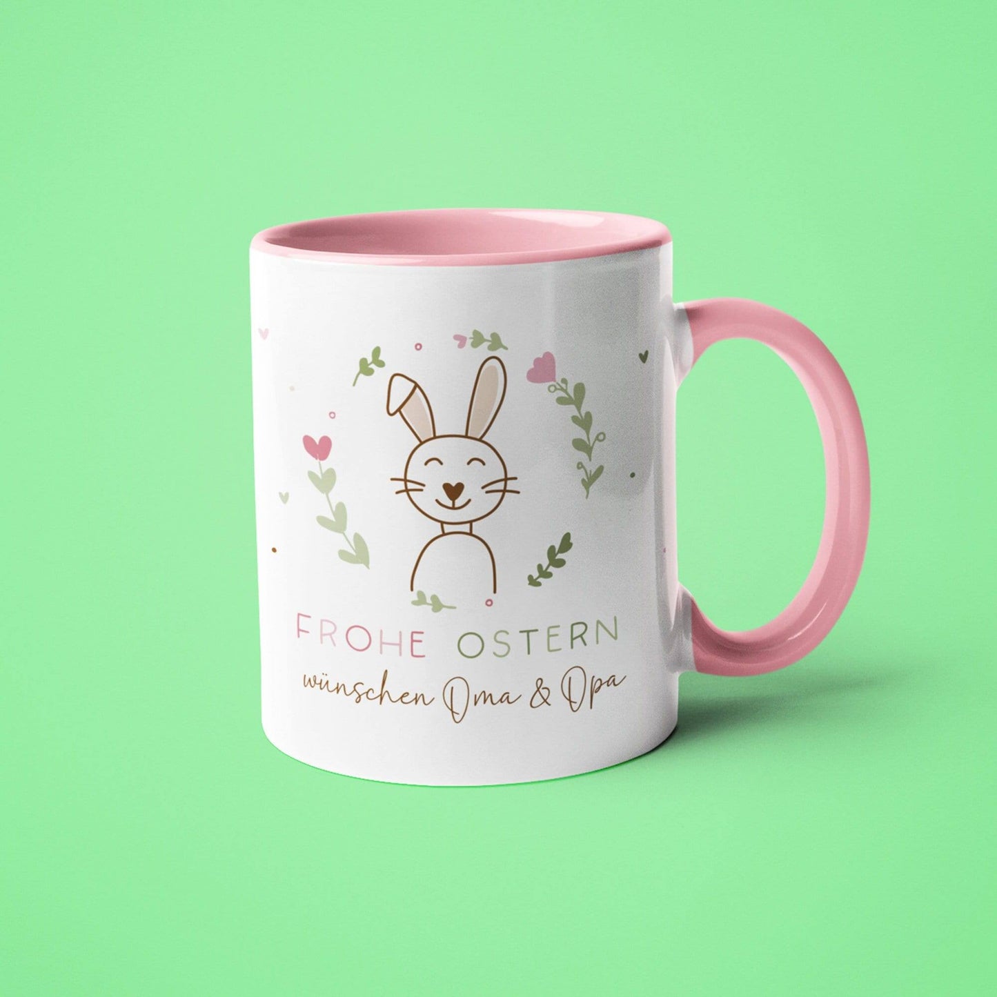 Ostertasse personalisiert mit Namen "Frohe Ostern" - Hase, Ostergeschenk für Kinder Männer Frauen Geschenkidee zu Ostern. Geschenk Tasse kleinebuchstaben