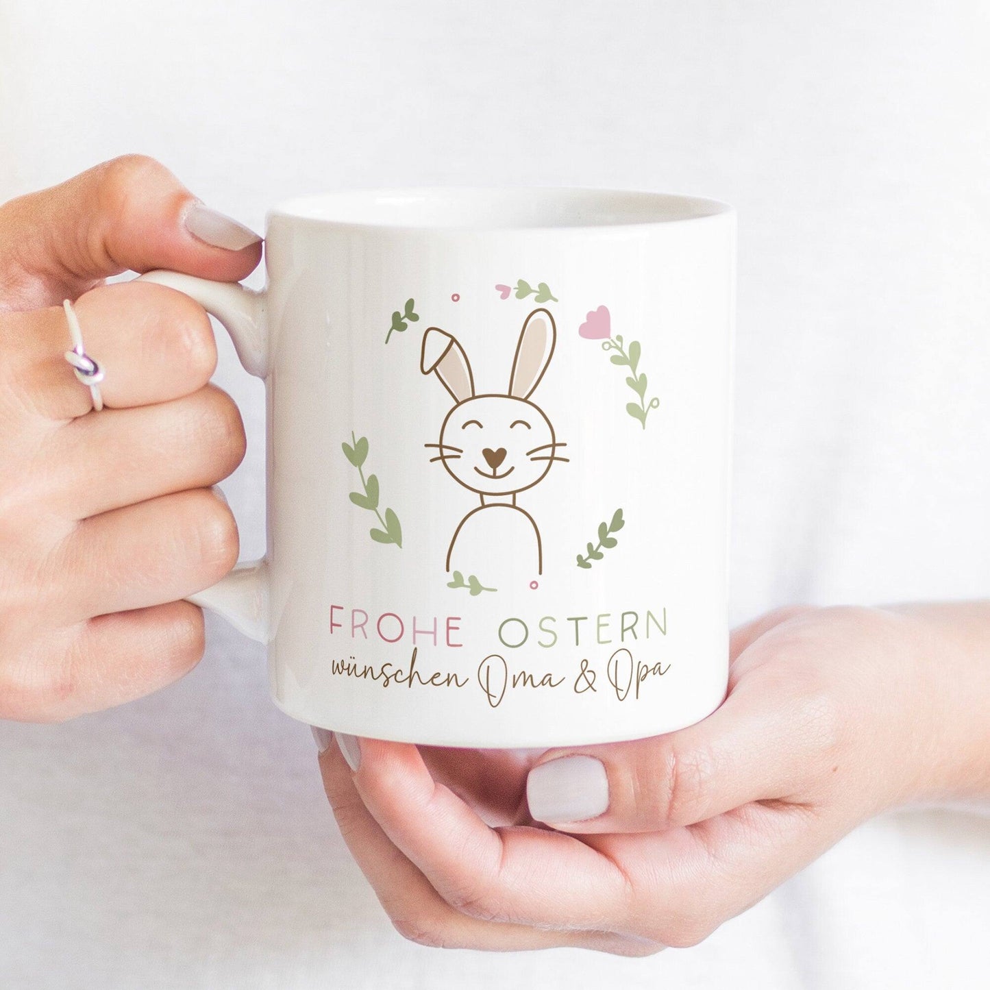 Ostergeschenk personalisiert Tasse mit Namen "Frohe Ostern" Hase Ostergeschenk für Kinder Männer Frauen Geschenkidee zu Ostern. Geschenk kleinebuchstaben
