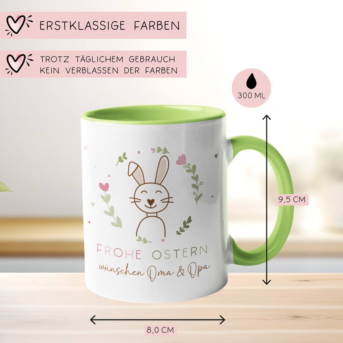 Personalisierte "Frohe Ostern" Tasse mit Hasenmotiv - perfektes Geschenk für Kinder, Männer & Frauen zu Ostern! kleinebuchstaben
