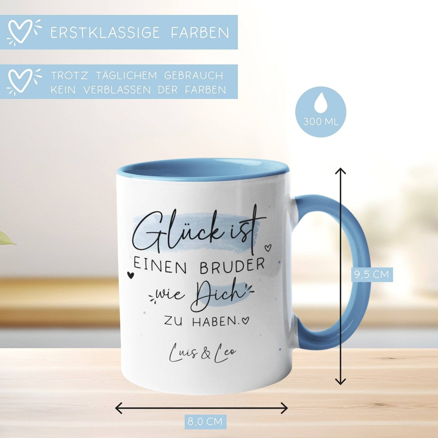 Personalisierte Tasse Bruder Name mit Spruch "Glück ist einen Bruder wie dich zu haben" zum Geburtstag, Geschenk, Ostern, Weihnachtsgeschenk,Wunschnamen kleinebuchstaben
