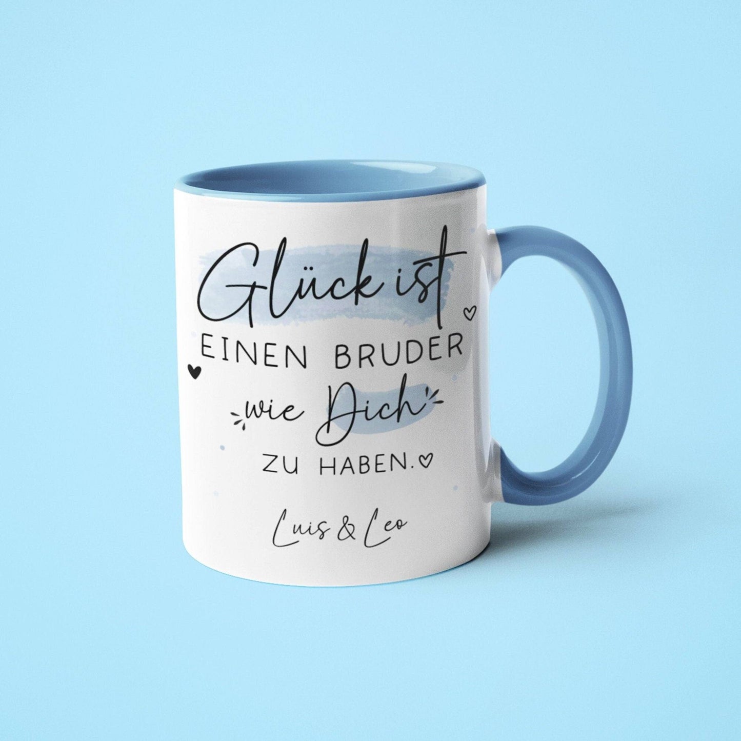 Personalisierte Tasse mit Spruch "Glück ist einen Bruder wie dich zu haben" zum Geburtstag, Geschenk, Ostern, Weihnachtsgeschenk,Wunschnamen kleinebuchstaben