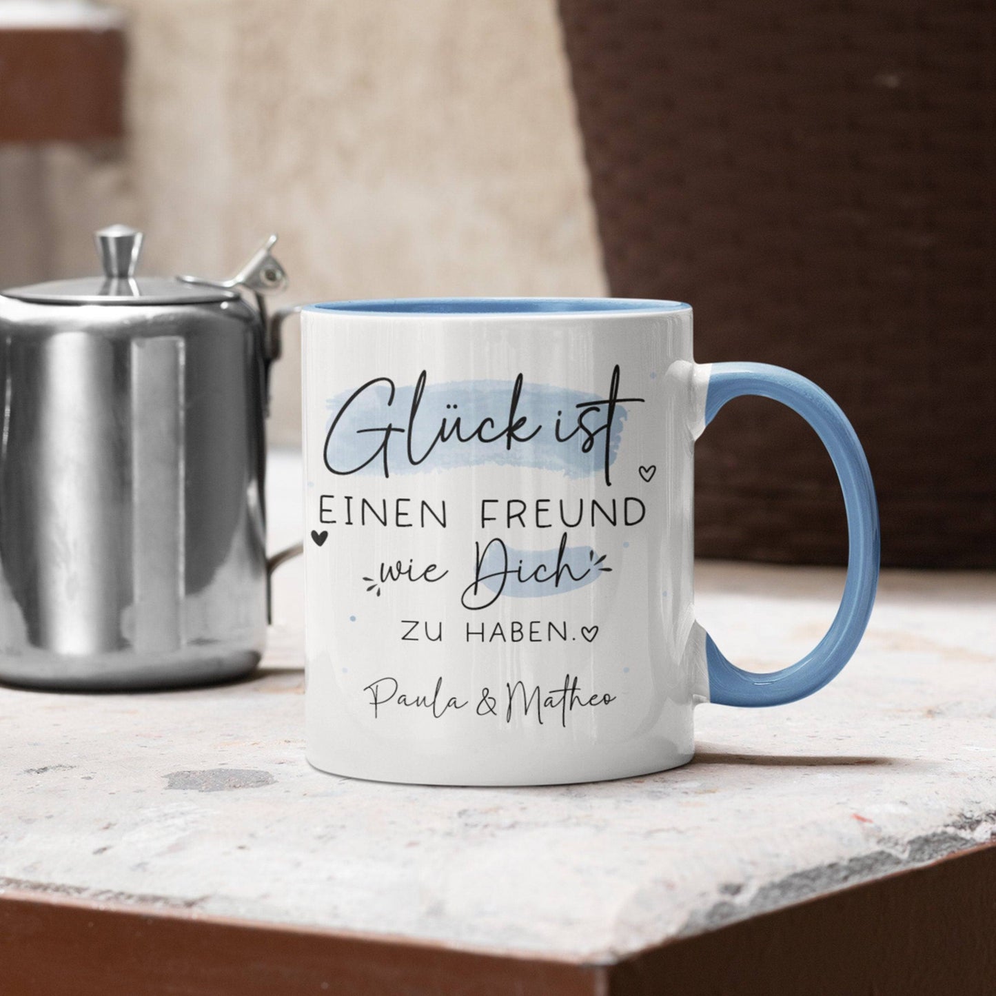 Personalisierte Tasse Erzieher Name mit Spruch "Glück ist einen Erzieher wie dich zu haben" zum Geburtstag, Geschenk, Ostern, Weihnachtsgeschenk, Abschied kleinebuchstaben