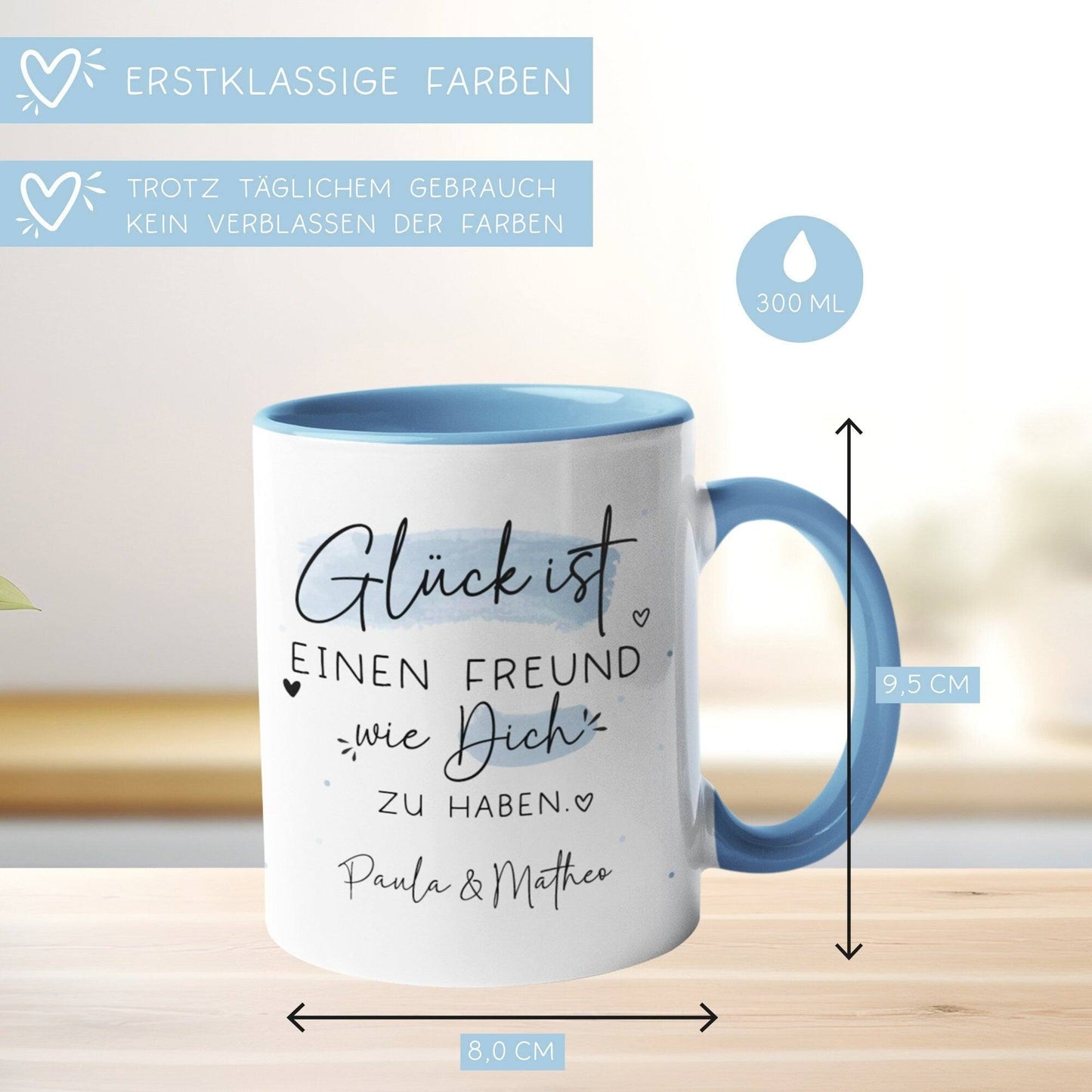 Personalisierte Tasse Freund Name Wunschname "Glück ist einen Freund wie dich zu haben" zum Geburtstag, Geschenk, Ostern, Weihnachtsgeschenk, Abschied kleinebuchstaben