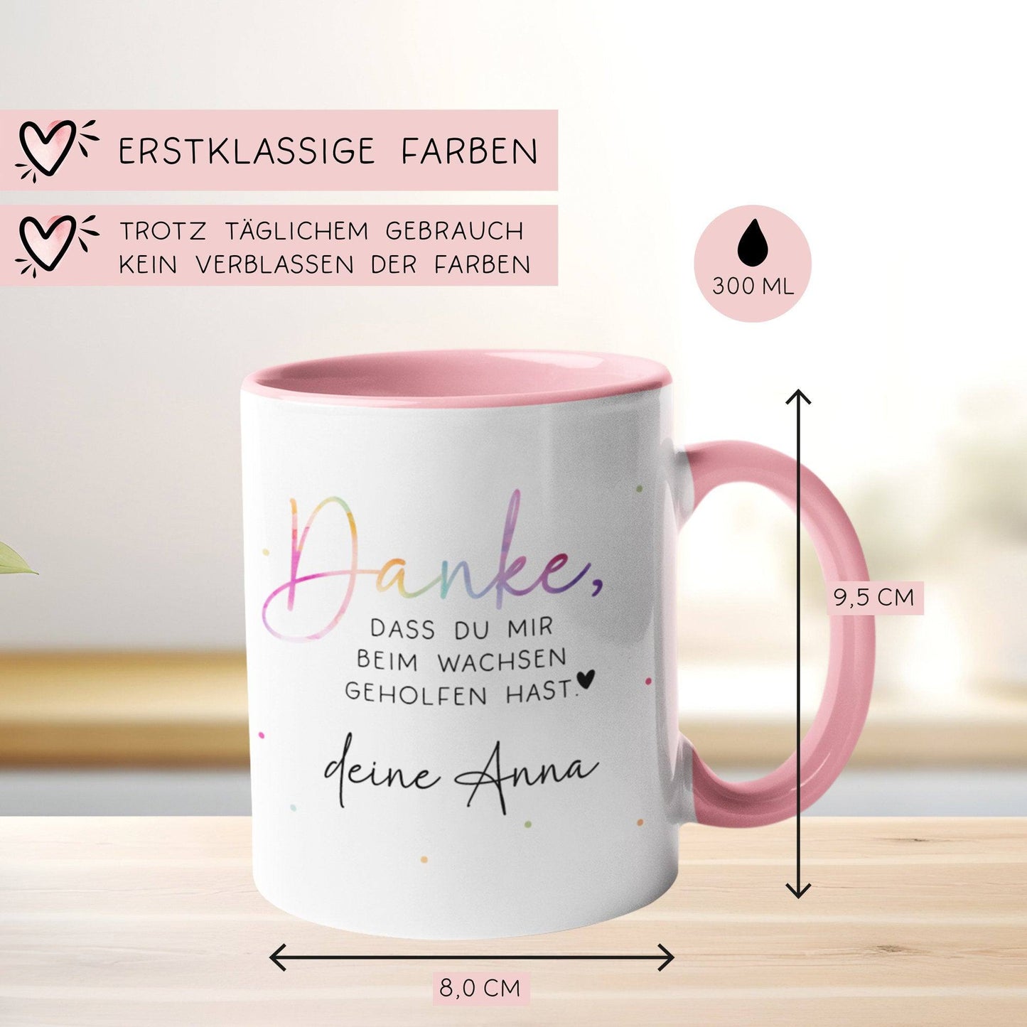 Personalisierte Tasse - Danke dass du mir beim wachsen geholfen hast - Erzieherin Tasse - Tasse Erzieherin Abschied - Wunschnamen - Geschenk kleinebuchstaben