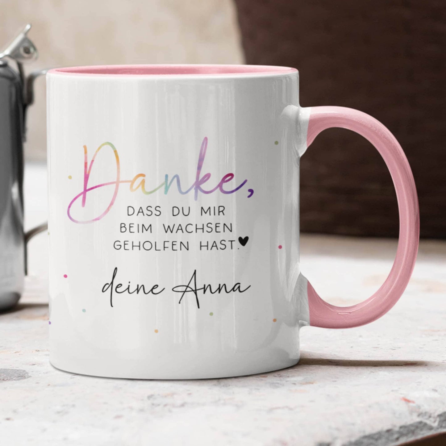 Personalisierte Tasse - Danke dass du mir beim wachsen geholfen hast - Erzieherin Tasse - Tasse Erzieherin Abschied - Wunschnamen - Geschenk kleinebuchstaben