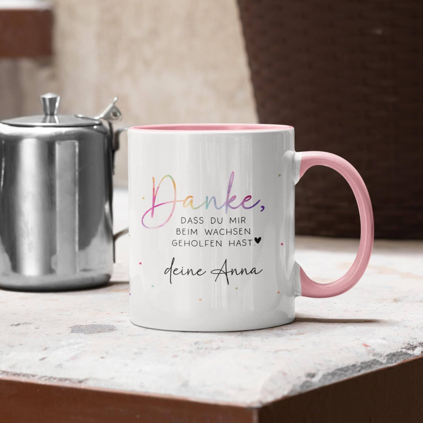 Personalisierte Tasse - Danke dass du mir beim wachsen geholfen hast - Erzieherin Tasse - Tasse Erzieherin Abschied - Wunschnamen - Geschenk kleinebuchstaben