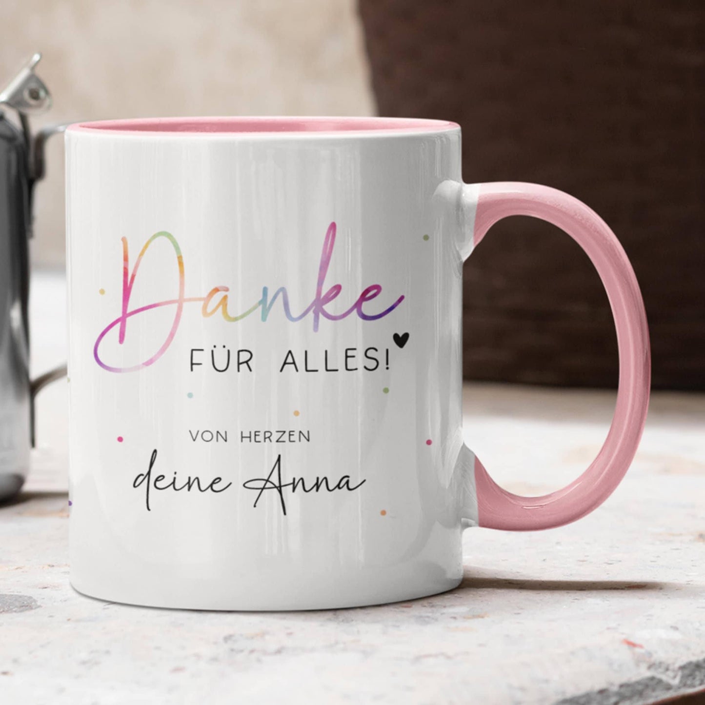 Personalisierte Tasse - Danke für alles -mit eigenen Wunschtext. Kaffee-Tasse Dankeschön-Geschenke Vatertag Muttertag Geburtstag Weihnachten kleinebuchstaben