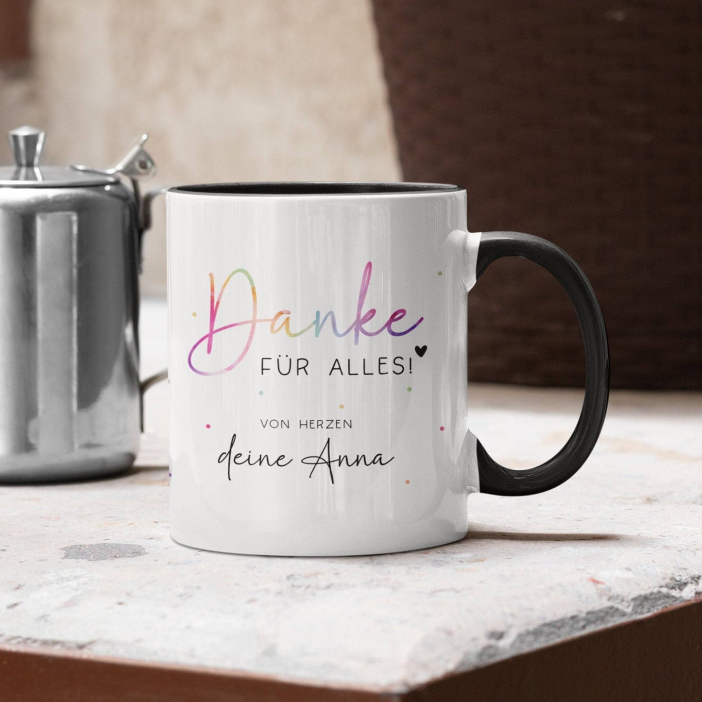 Danke für alles Personalisierte Tasse mit eigenen Wunschtext. Kaffee-Tasse Dankeschön-Geschenke Vatertag Muttertag Geburtstag Erzieher kleinebuchstaben