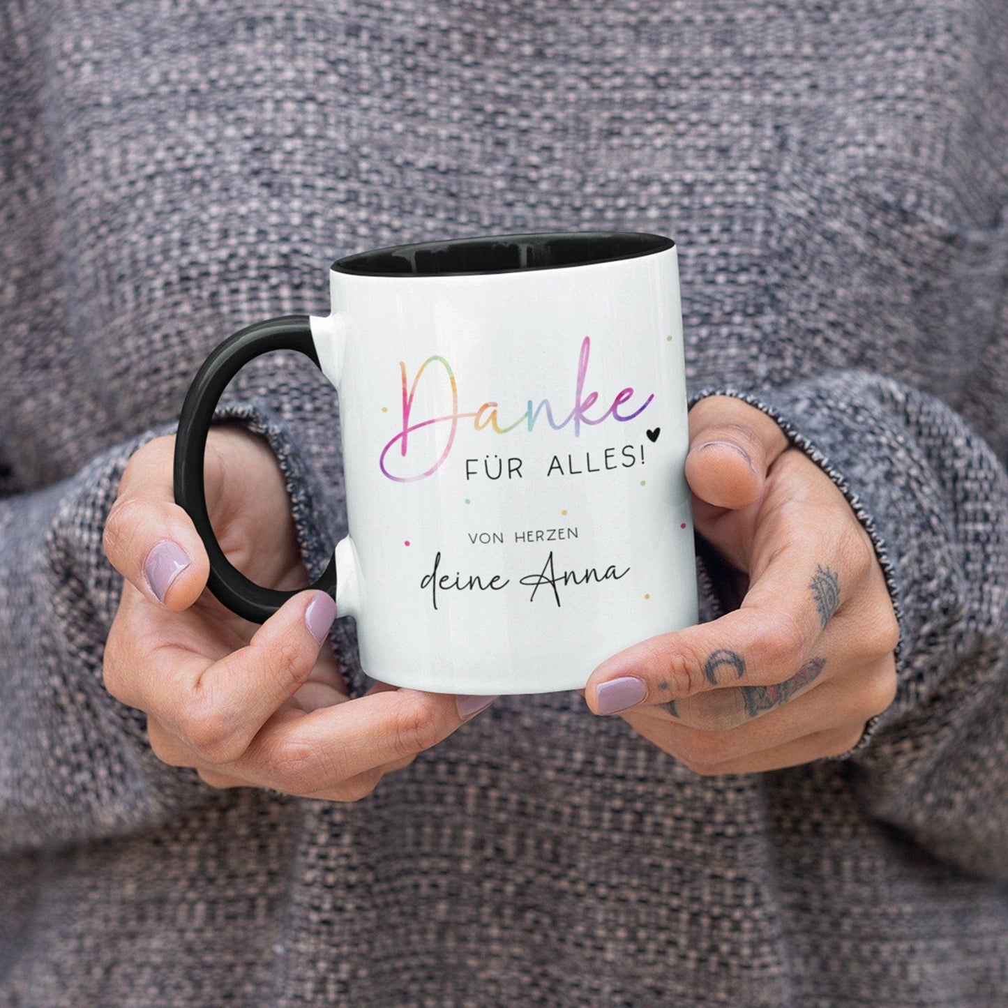 Danke für alles Personalisierte Tasse mit eigenen Wunschtext. Kaffee-Tasse Dankeschön-Geschenke Vatertag Muttertag Geburtstag Erzieher kleinebuchstaben