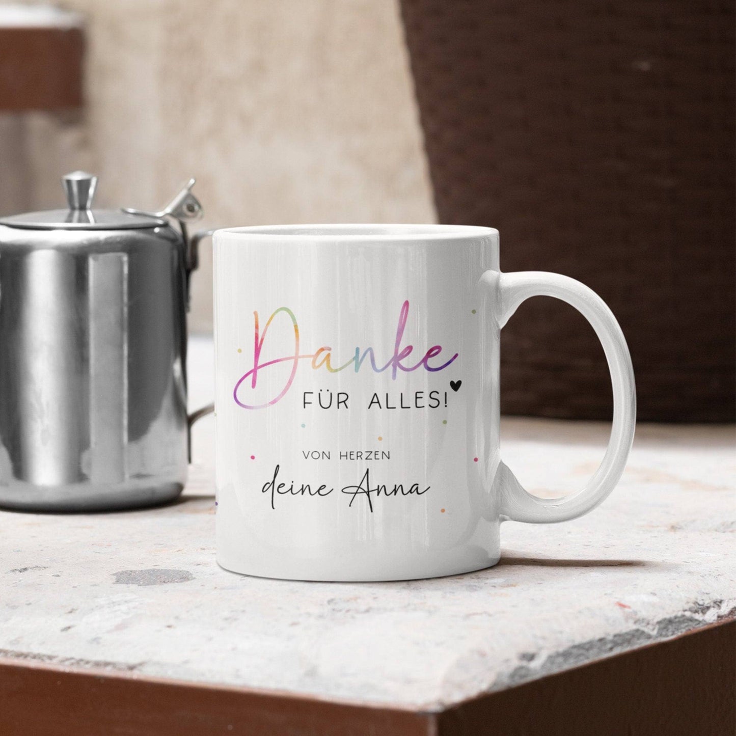 Personalisierte Danke für alles Tasse -mit eigenen Wunschtext. Kaffee-Tasse Dankeschön-Geschenke Vatertag Muttertag Geburtstag Erzieher kleinebuchstaben