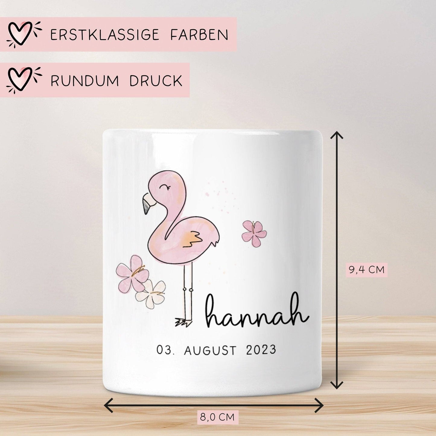 Personalisierte Spardose Flamingo Tier Design -mit Namen personalisiert -Geschenk für Jungen & Mädchen zum Geburtstag -Für Kinder zum sparen kleinebuchstaben