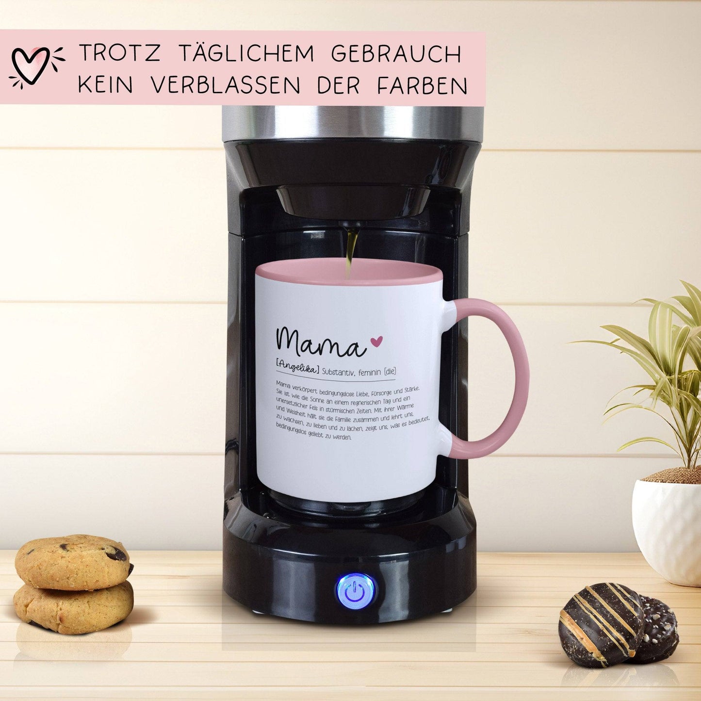 Personalisierte Tasse/Becher Geschenk Mama Muttertag mit Wunschnamen - Tasse Mama Definition Wörterbuch Duden 330 ml – Innen & Henkel - Rosa kleinebuchstaben