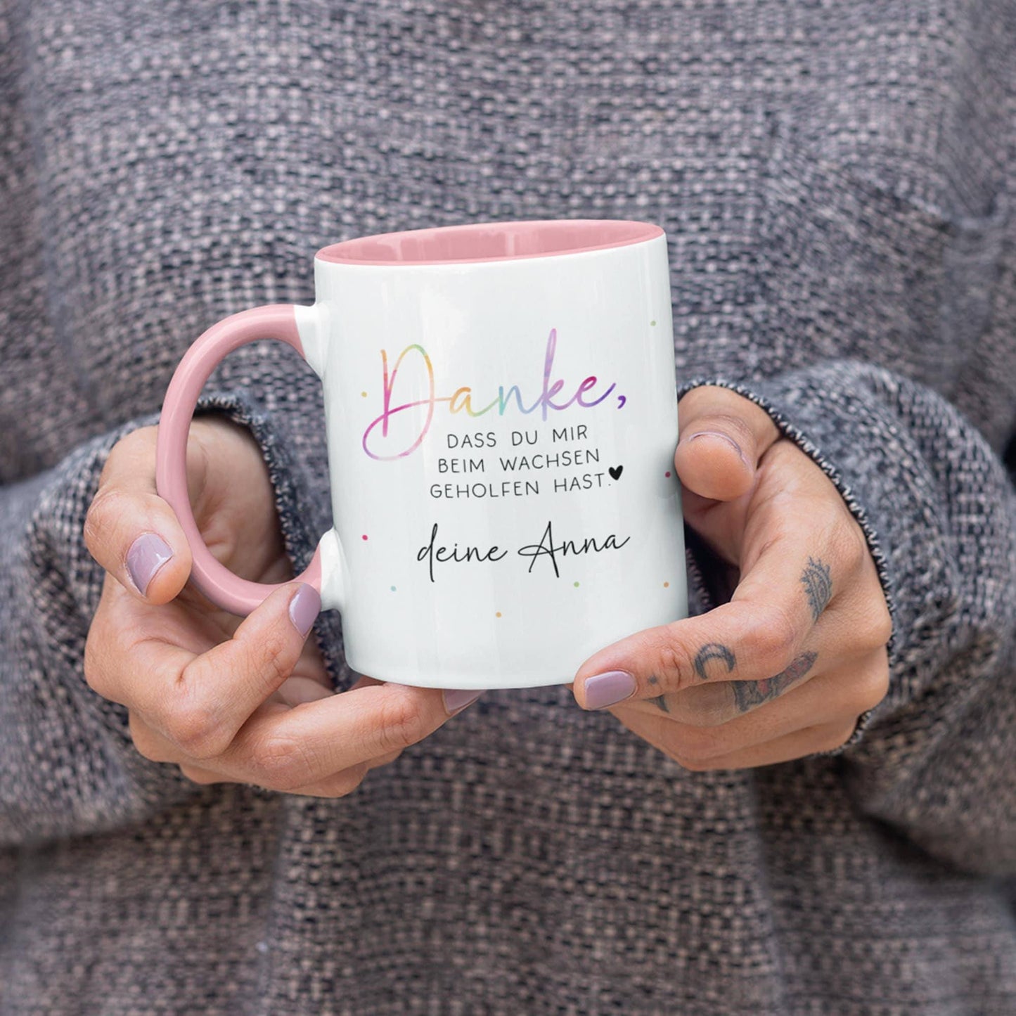Personalisierte Tasse - Danke dass du mir beim wachsen geholfen hast - Erzieherin Tasse - Tasse Erzieherin Abschied - Wunschnamen - Geschenk kleinebuchstaben