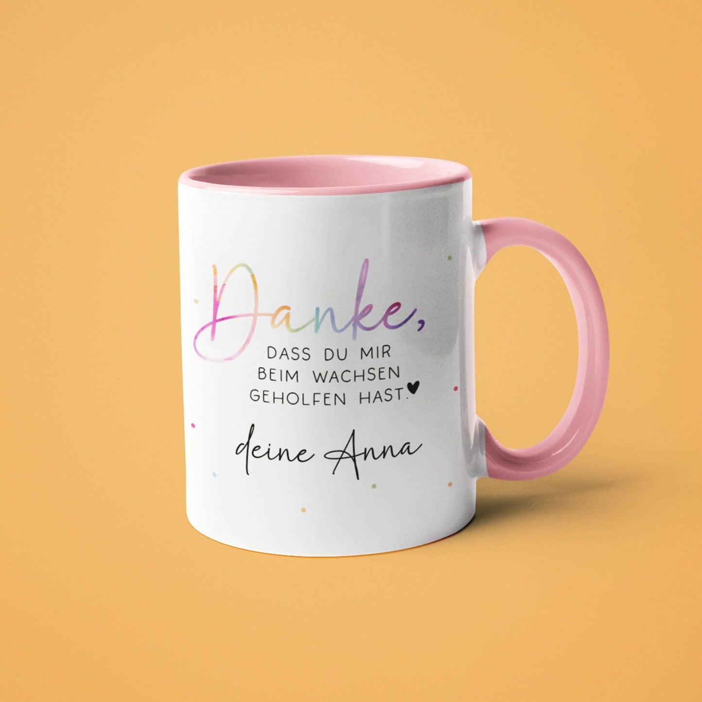 Personalisierte Tasse - Danke dass du mir beim wachsen geholfen hast - Erzieherin Tasse - Tasse Erzieherin Abschied - Wunschnamen - Geschenk kleinebuchstaben Tasse - Rosa