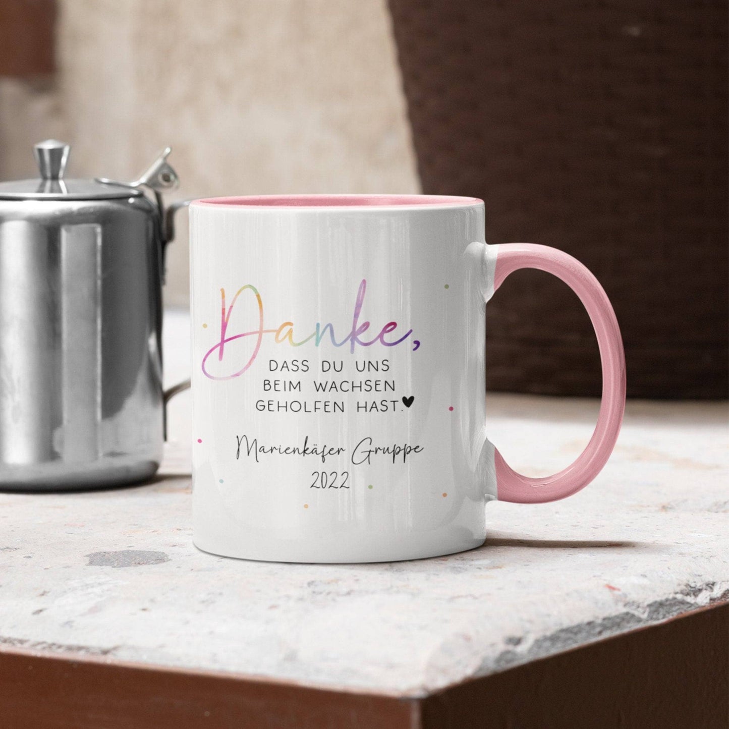 Personalisierte Tasse Danke, dass du uns beim Wachsen geholfen hast - Kindergarten Abschied - Tasse Erzieherin - Personalisiert - Geschenk kleinebuchstaben