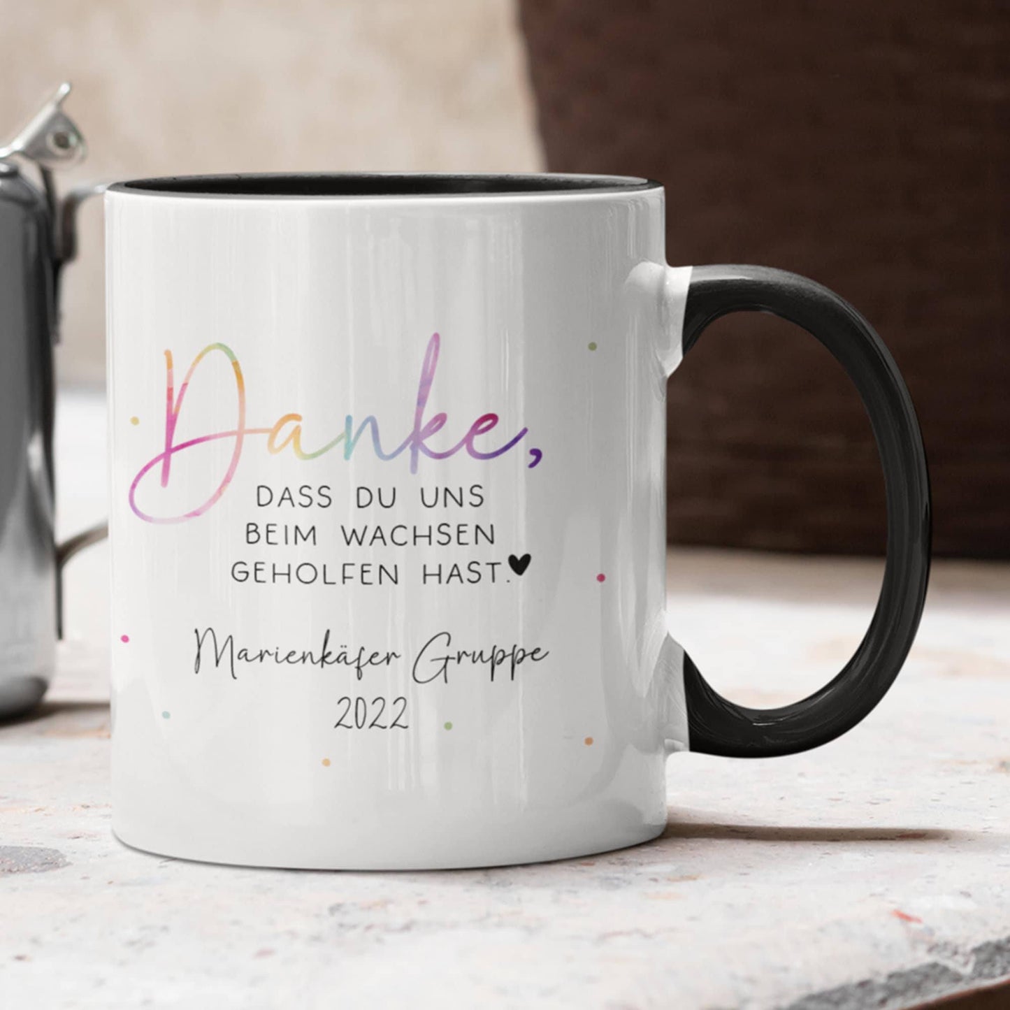 Tasse Personalisiert - Danke, dass du uns beim Wachsen geholfen hast - Abschied Kindergarten - Tasse Krabbelgruppe - Geschenk kleinebuchstaben