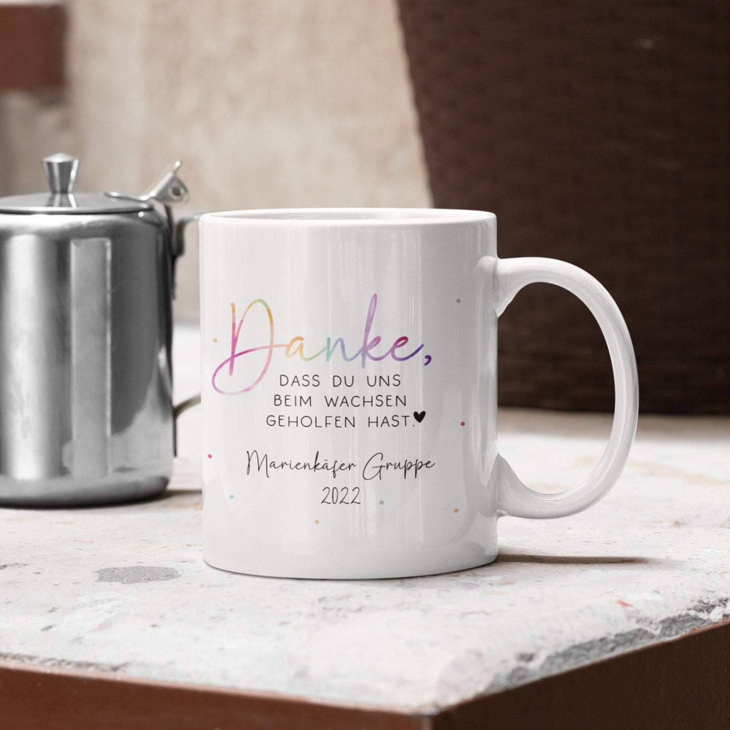 Tasse Personalisiert - Danke, dass du uns beim Wachsen geholfen hast - Abschied Kindergarten - Tasse Geschenk - Krabbelgruppe - Erzieher kleinebuchstaben