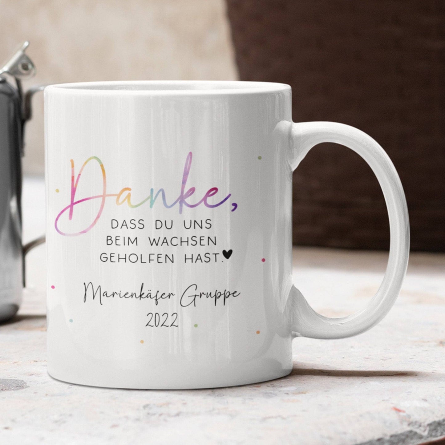 Tasse Personalisiert - Danke, dass du uns beim Wachsen geholfen hast - Abschied Kindergarten - Tasse Geschenk - Krabbelgruppe - Erzieher kleinebuchstaben