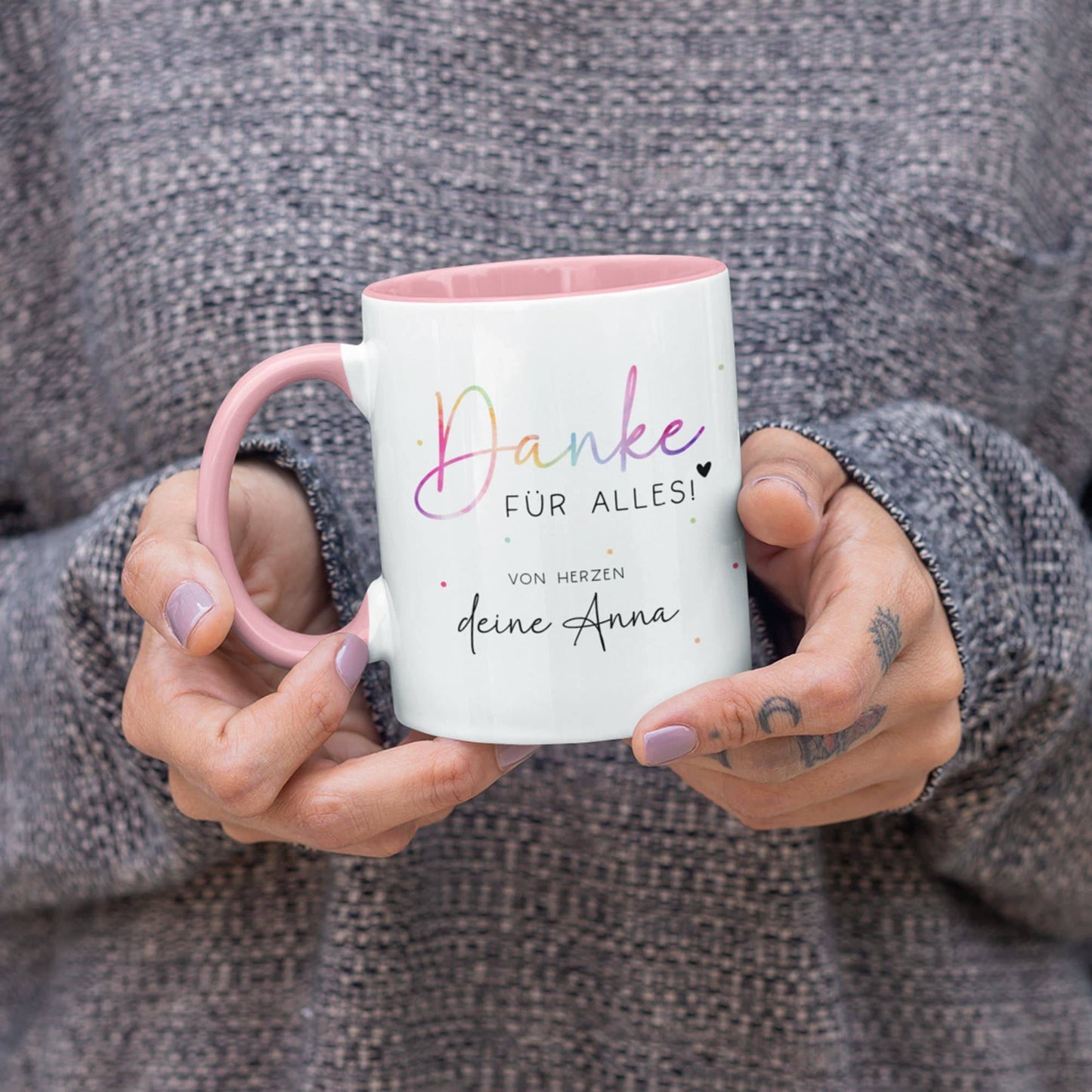 Personalisierte Tasse - Danke für alles -mit eigenen Wunschtext. Kaffee-Tasse Dankeschön-Geschenke Vatertag Muttertag Geburtstag Weihnachten kleinebuchstaben