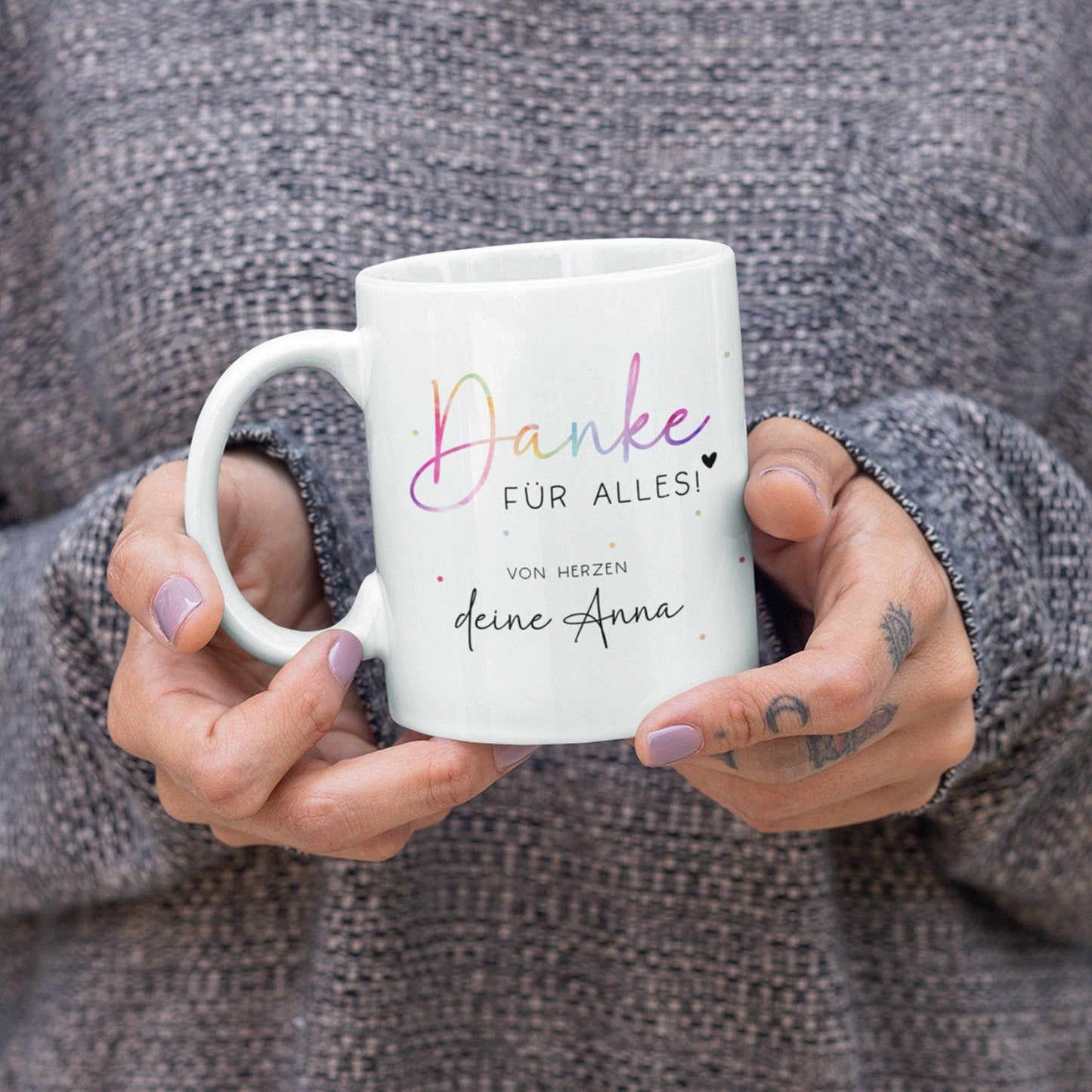 Personalisierte Danke für alles Tasse -mit eigenen Wunschtext. Kaffee-Tasse Dankeschön-Geschenke Vatertag Muttertag Geburtstag Erzieher kleinebuchstaben