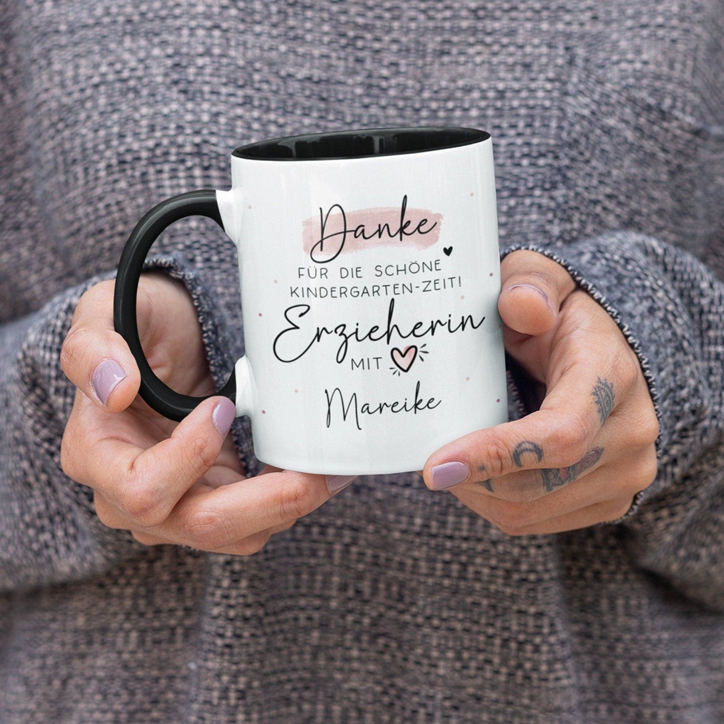 Personalisierte Tasse " Danke für die schöne Kindergarten-Zeit" Geschenke Namen Kinder. Geschenk für Erzieher und Erzieherin mit Herz kleinebuchstaben