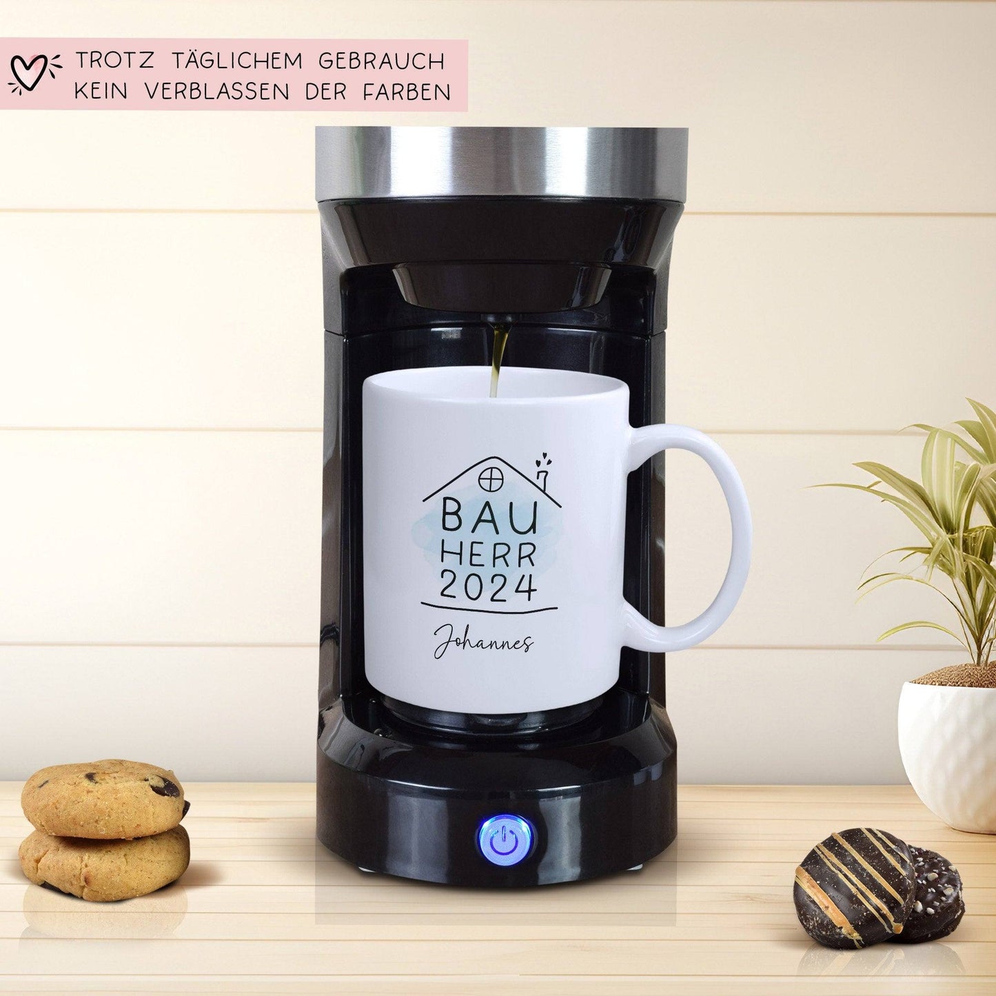 Bauherr Tasse 2024 Name, Richtfest Geschenk, Becher Geschenke zum Richtfest, Geschenkideen zum Hausbau Einweihung Hausbauer -330ml kleinebuchstaben
