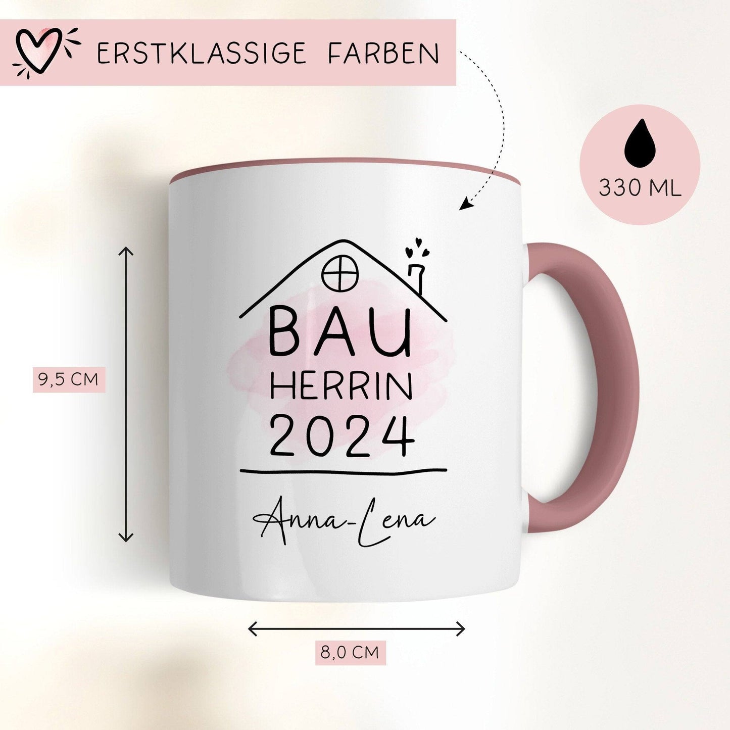 Bauherrin Tasse 2024 Name, Richtfest Geschenk, Becher Geschenke zum Richtfest, Geschenkideen zum Hausbau Einweihung Hausbauer - 330ml kleinebuchstaben