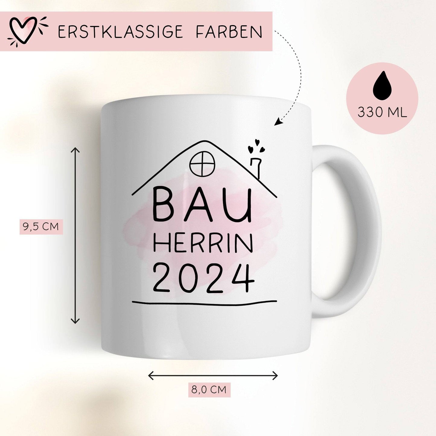 Set Bauherr Bauherrin Tasse 2024 Name, Richtfest Geschenk, Becher Geschenke zum Richtfest, Geschenkideen zum Hausbau Einweihung Hausbauer kleinebuchstaben