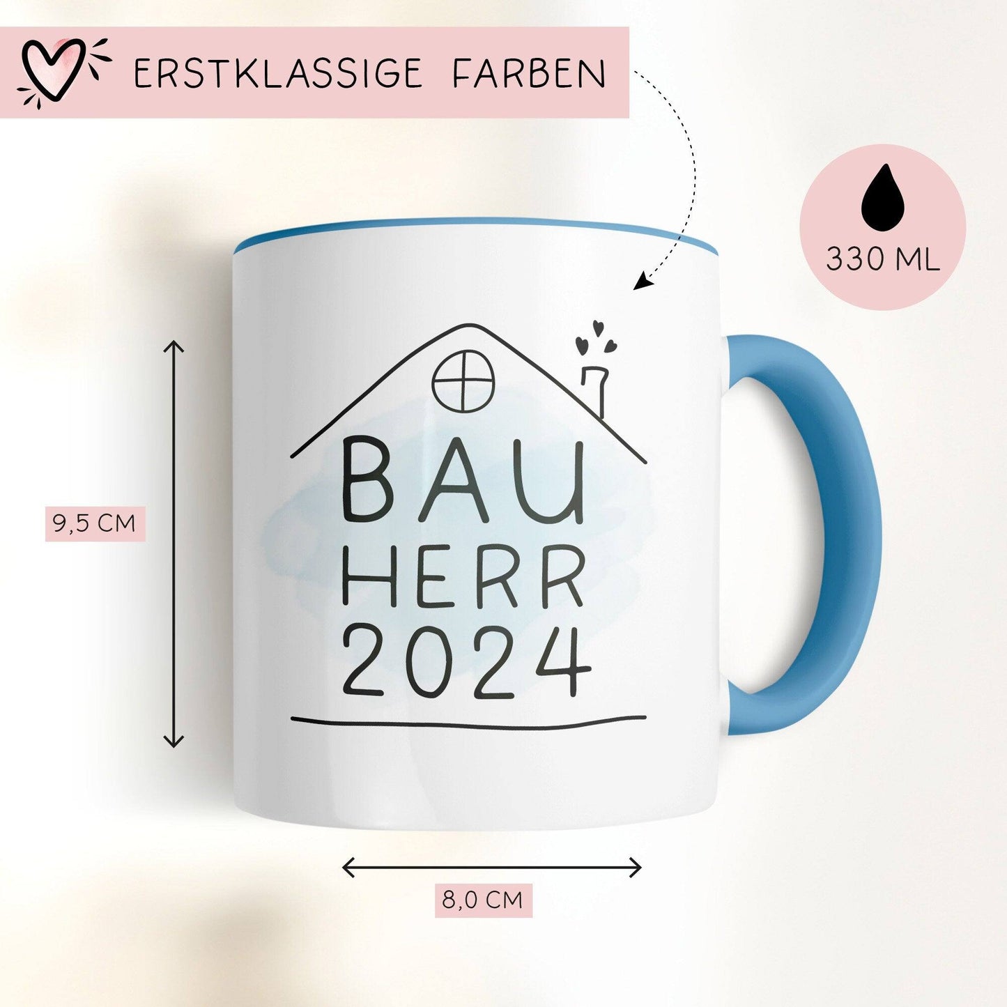 Set Bauherr Bauherrin Tasse 2024 Name, Richtfest Geschenk, Becher Geschenke zum Richtfest, Geschenkideen zum Hausbau Einweihung Hausbauer kleinebuchstaben