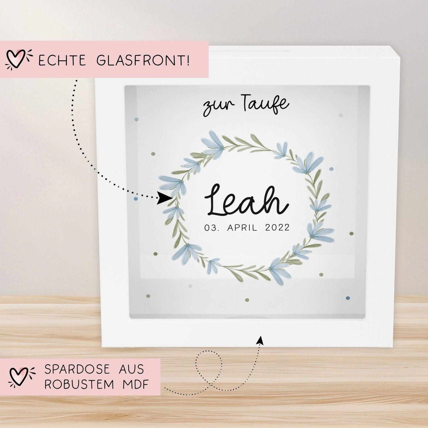 Konfirmation Holz Spardose Taufe personalisiert mit Namen zur Geburt Kommunion Konfirmation eines Kindes mit Taufspruch als Geldgeschenk kleinebuchstaben