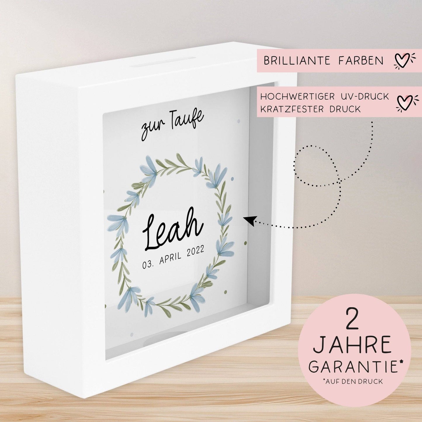 Konfirmation Holz Spardose Taufe personalisiert mit Namen zur Geburt Kommunion Konfirmation eines Kindes mit Taufspruch als Geldgeschenk kleinebuchstaben