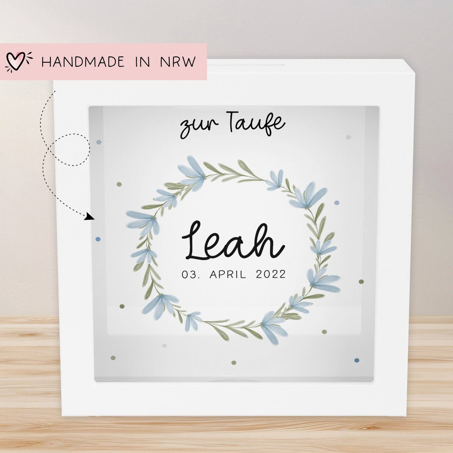 Konfirmation Holz Spardose Taufe personalisiert mit Namen zur Geburt Kommunion Konfirmation eines Kindes mit Taufspruch als Geldgeschenk kleinebuchstaben