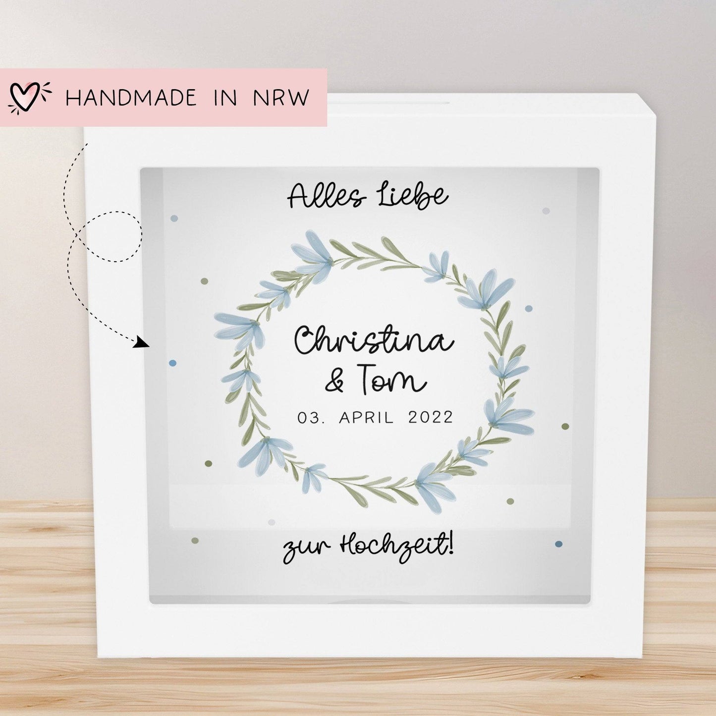 Hochzeit Spardose personalisiert Datum & Name Brautpaar Bräutigam Braut Geldgeschenk Sparschwein Hochzeitsgeschenk Geld - Holz kleinebuchstaben