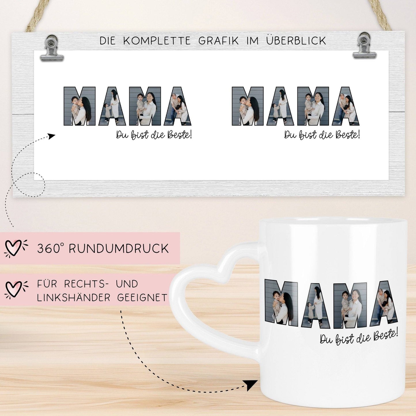 Tasse Muttertag Fototasse personalisiert zum Vatertag - Fototasse mit eigenen Bildern selbst gestalten - Beste Mama, Mutter, Geschenk kleinebuchstaben