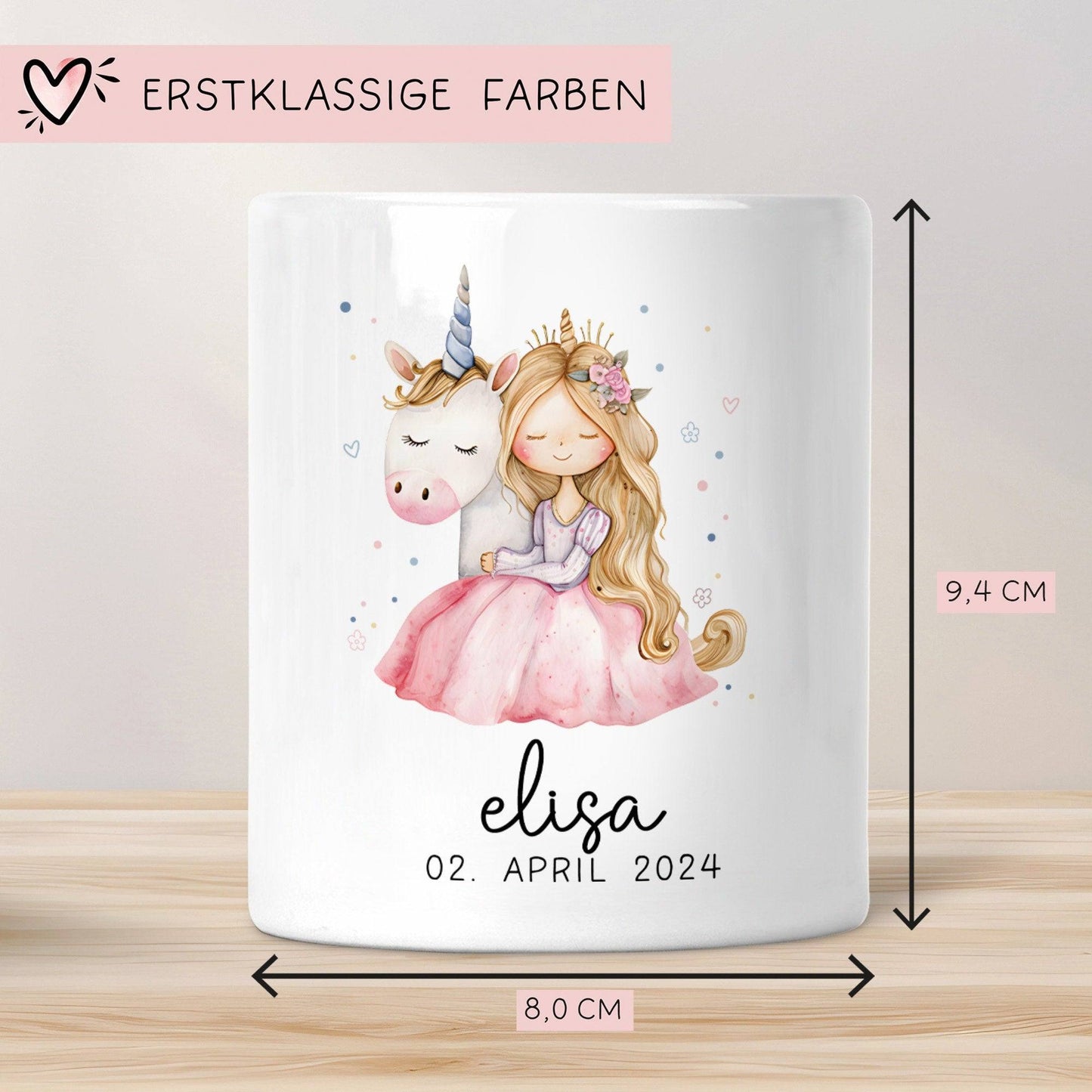 Spardose Einhorn Prinzessin Name Personalisiert für Mädchen zum Geburtstag, Taufe Kommunion Firmung Konfirmation, Weihnachten - Keramik kleinebuchstaben