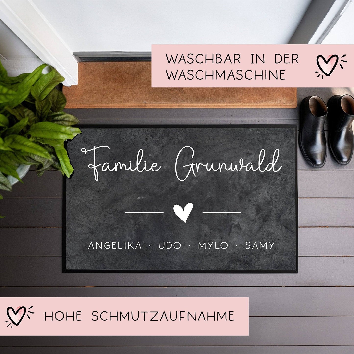 Personalisierte Fußmatte - Fussmatte Nachnamen Vornamen Wunschnamen | 60x40 cm | Geschenkidee zum Umzug, Einzug für Familien, Umzug kleinebuchstaben