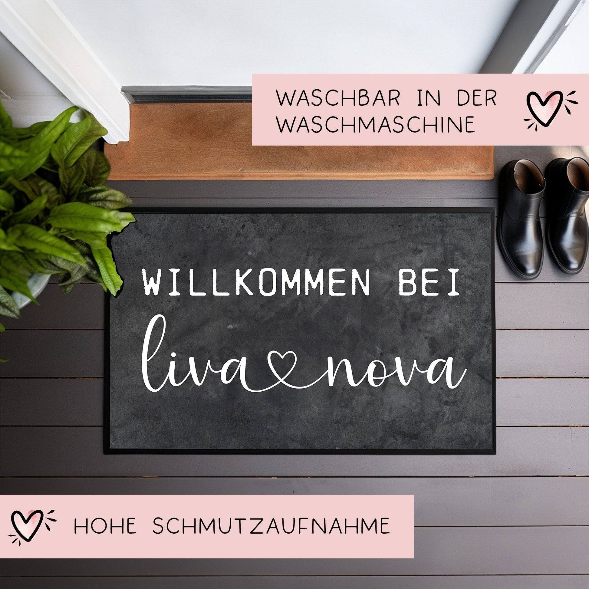 Personalisierte Fußmatte - Willkommen bei - Vornamen - Wunschname - Türmatte Fußabtreter Schmutzfangmatte - Dünn - Rutschfest - Umzug  kleinebuchstaben
