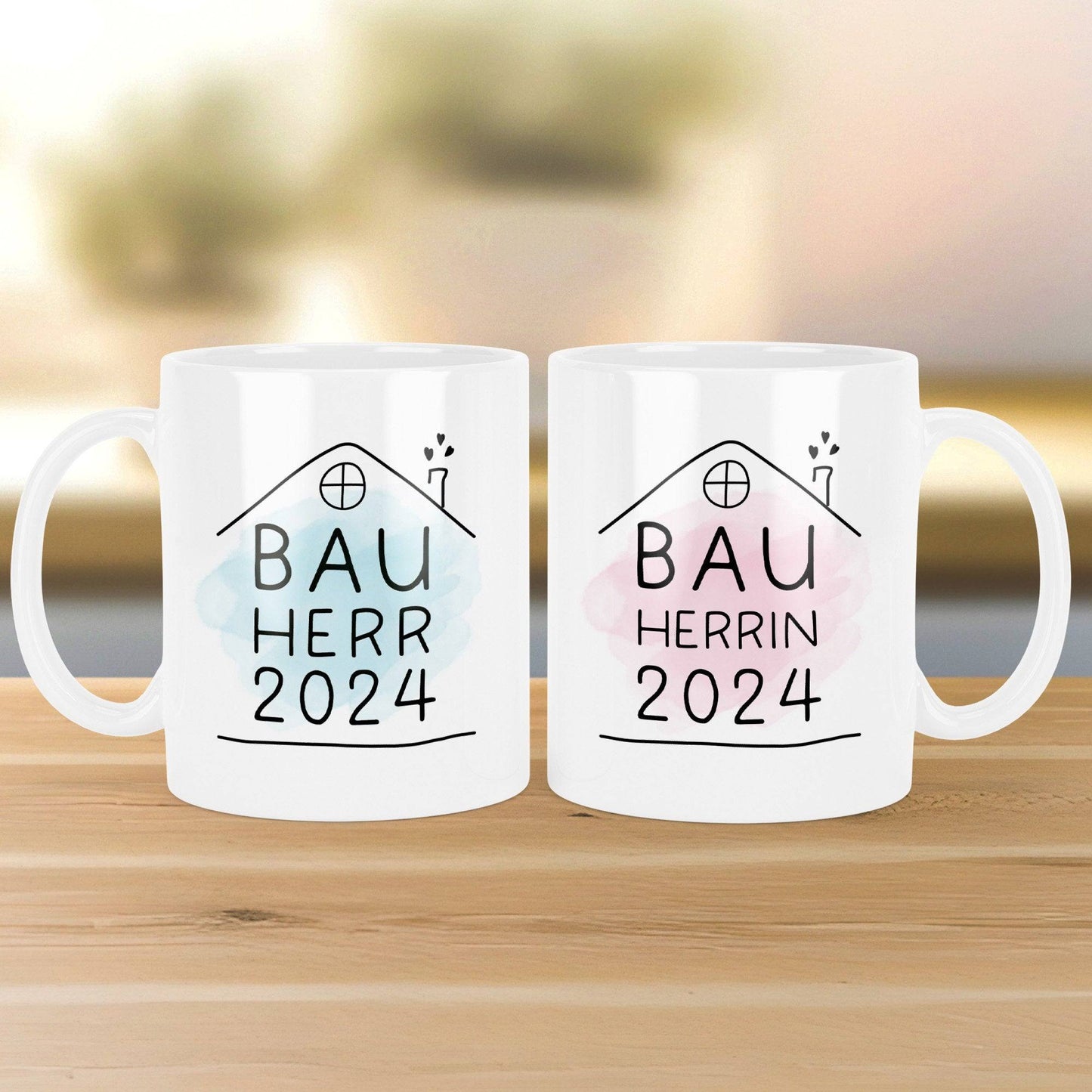 Set Bauherr Bauherrin Tasse 2024 Name, Richtfest Geschenk, Becher Geschenke zum Richtfest, Geschenkideen zum Hausbau Einweihung Hausbauer kleinebuchstaben