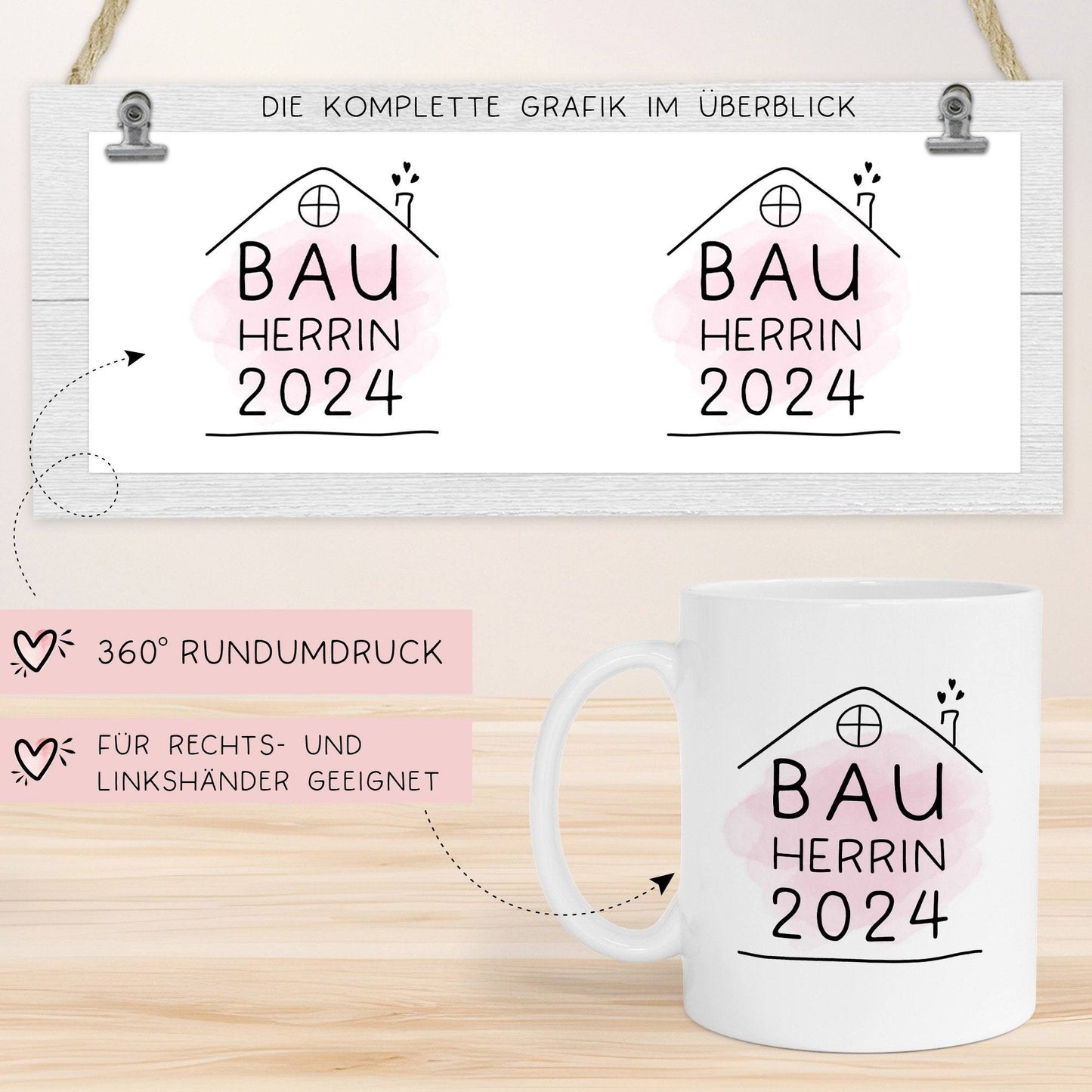 Set Bauherr Bauherrin Tasse 2024 Name, Richtfest Geschenk, Becher Geschenke zum Richtfest, Geschenkideen zum Hausbau Einweihung Hausbauer kleinebuchstaben