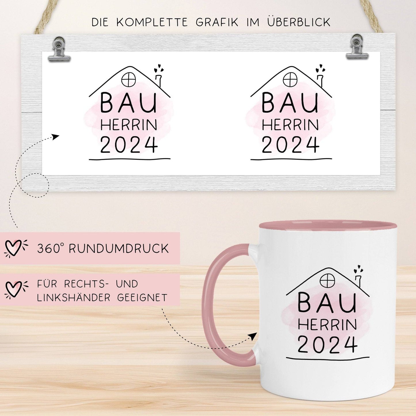 Set Bauherr Bauherrin Tasse 2024 Name, Richtfest Geschenk, Becher Geschenke zum Richtfest, Geschenkideen zum Hausbau Einweihung Hausbauer kleinebuchstaben