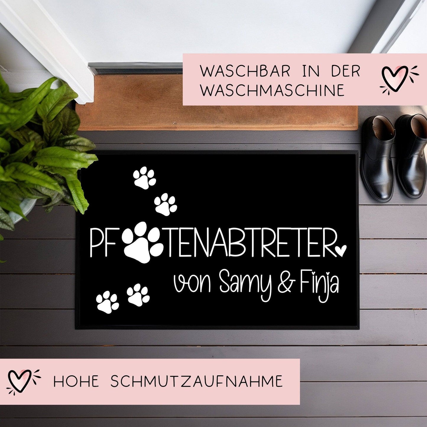 Fußmatte Hund Pfotenabtreter Personalisiert mit Namen & Pfoten der Haustiere | Hund Katze Geschenk Geburtstag | Willkommen Türmatte kleinebuchstaben