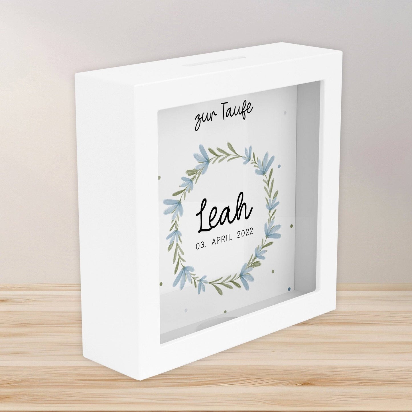 Konfirmation Holz Spardose Taufe personalisiert mit Namen zur Geburt Kommunion Konfirmation eines Kindes mit Taufspruch als Geldgeschenk kleinebuchstaben
