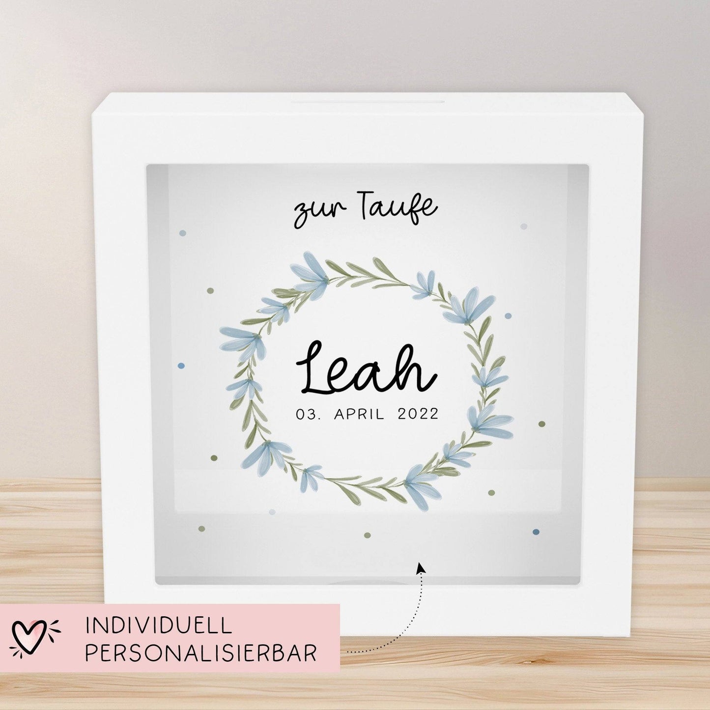 Konfirmation Holz Spardose Taufe personalisiert mit Namen zur Geburt Kommunion Konfirmation eines Kindes mit Taufspruch als Geldgeschenk kleinebuchstaben