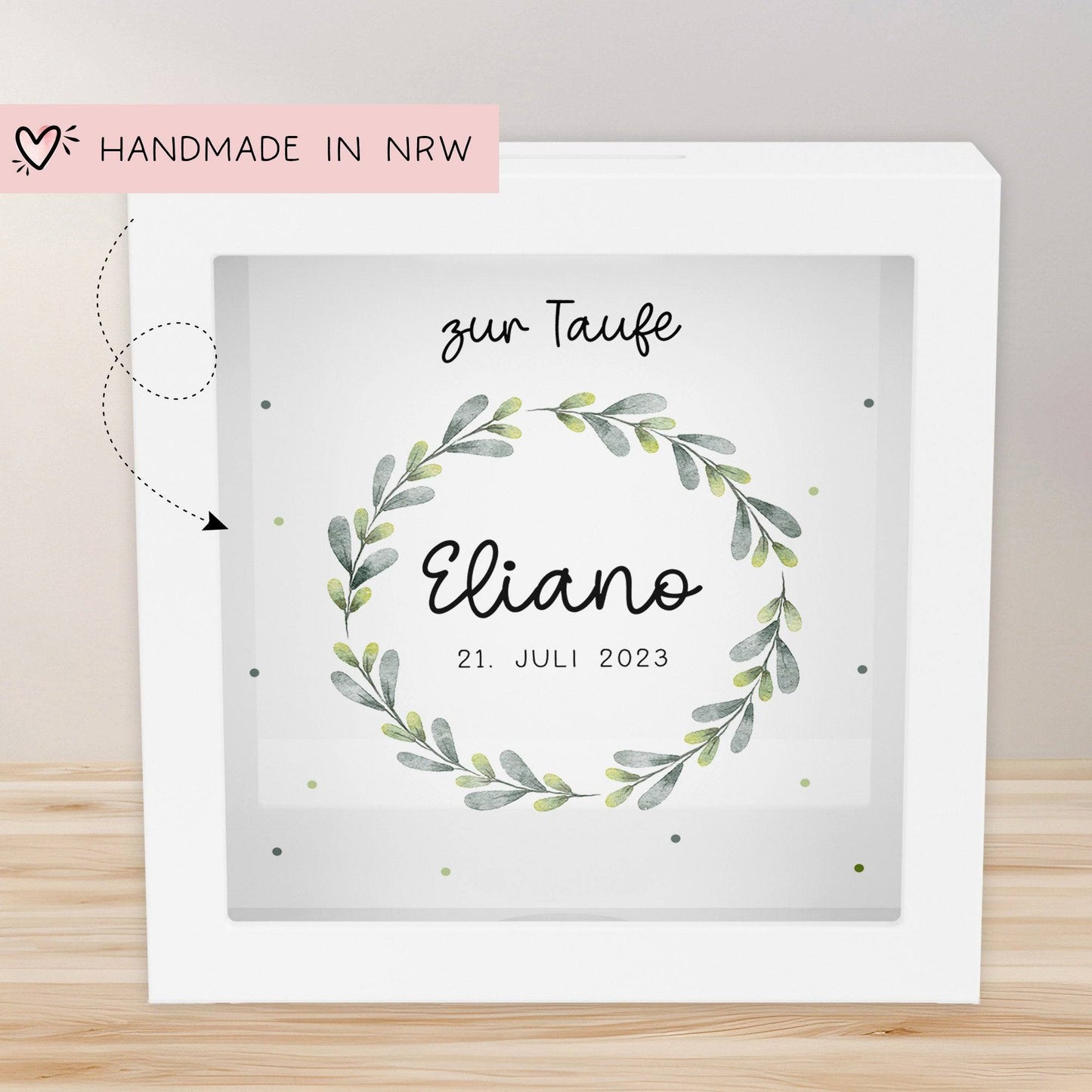 Kommunion Spardose Taufe Konfirmation personalisiert mit Namen zur Geburt Kommunion Konfirmation eines Kindes mit Taufspruch Geldgeschenk kleinebuchstaben