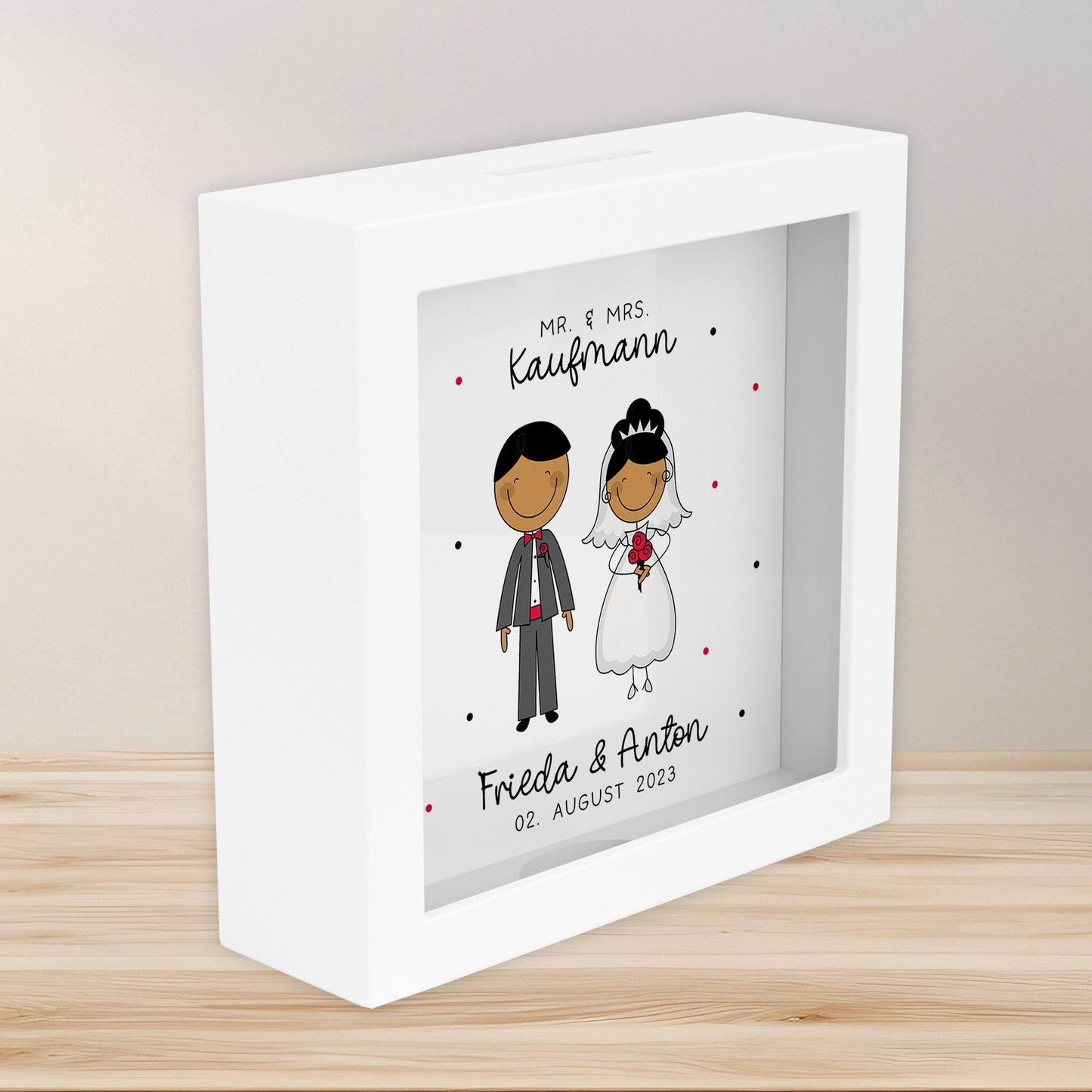 Mr und Mrs Spardose Hochzeit personalisiert Datum & Name Brautpaar Bräutigam Braut Geldgeschenk Sparschwein Hochzeitsgeschenk Geld kleinebuchstaben